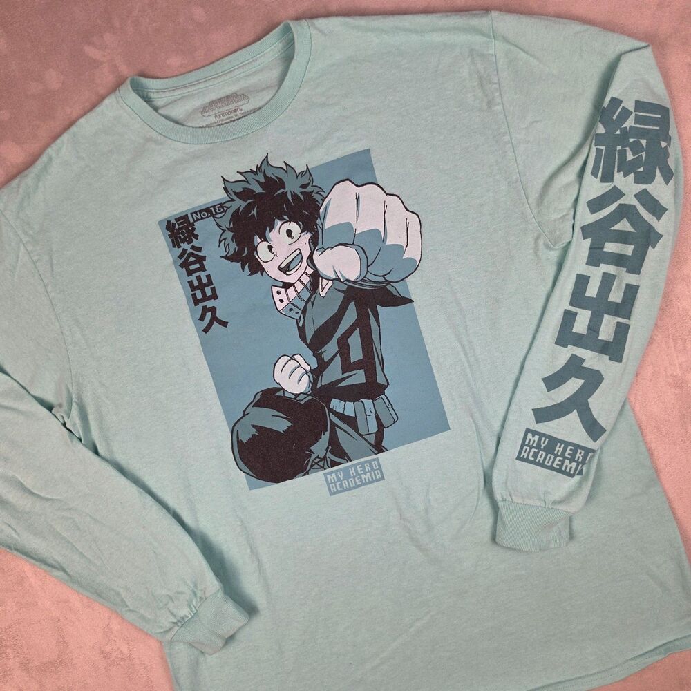 My Hero Academia Mens Long Sleeve T-Shirt - Deku Punch Kanji Sleeve
